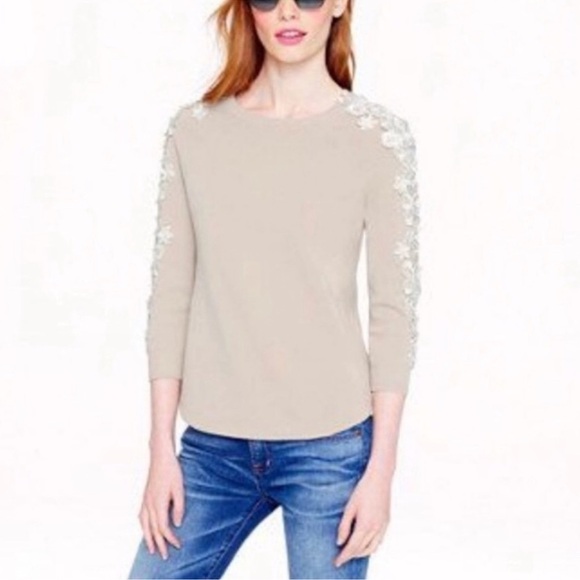 J.CREW BOHEMIAN FLORAL SLEEVE LACE SWEATER CREAM SIZE MEDIUM - Picture 2 of 7